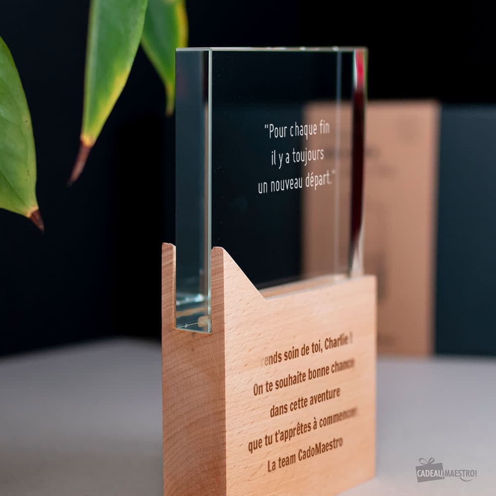 Trophée en Verre et Bois à Personnaliser - Trophée Personnalisé