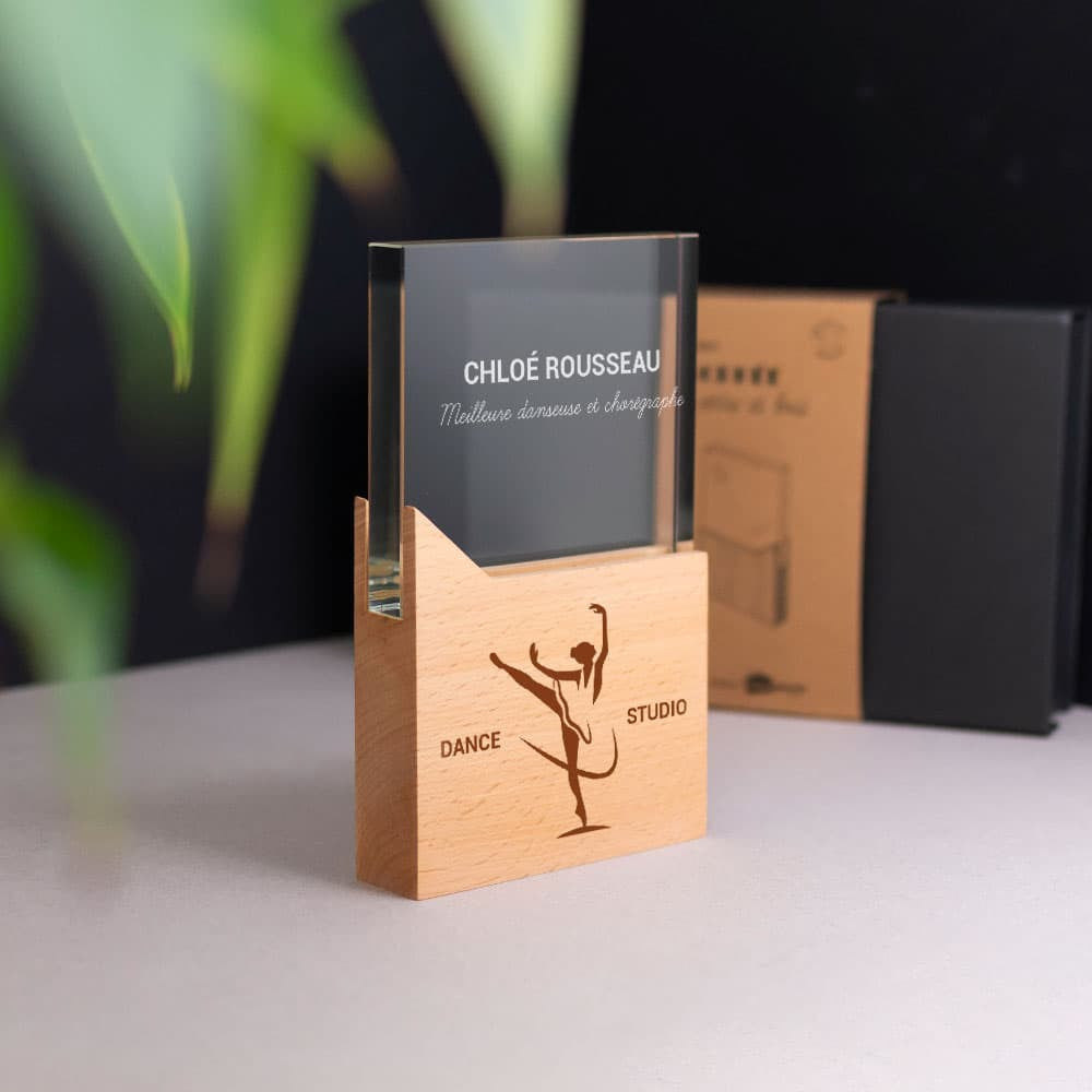 Trophée en Verre et Bois Danse à Personnaliser - Trophée Personnalisé