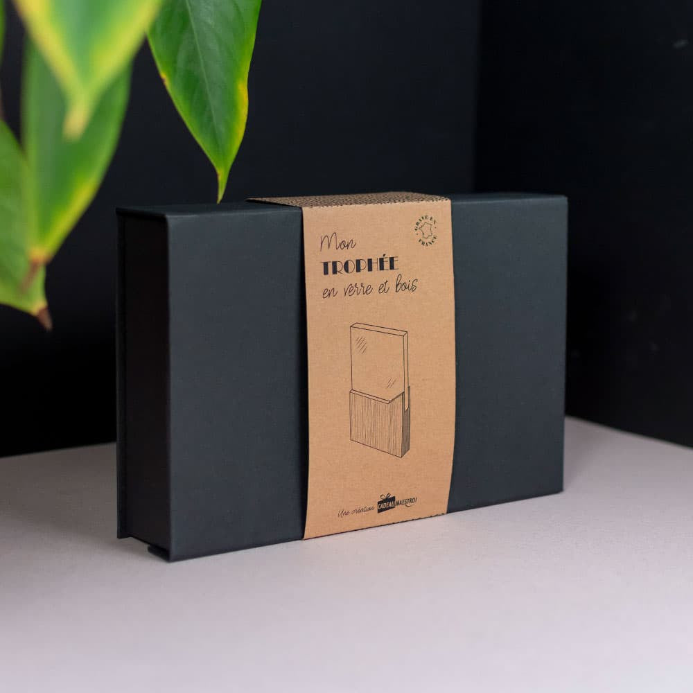 Trophée en Verre et Bois Football à Personnaliser - Trophée Personnalisé