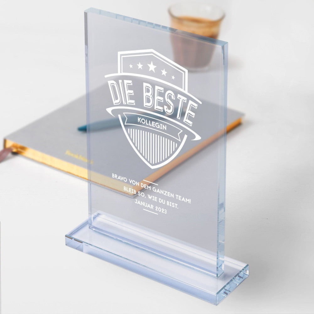 Trophée en Verre "La Meilleure" à Personnaliser (Modèle Femme) - Trophée Personnalisé CadoMaestro