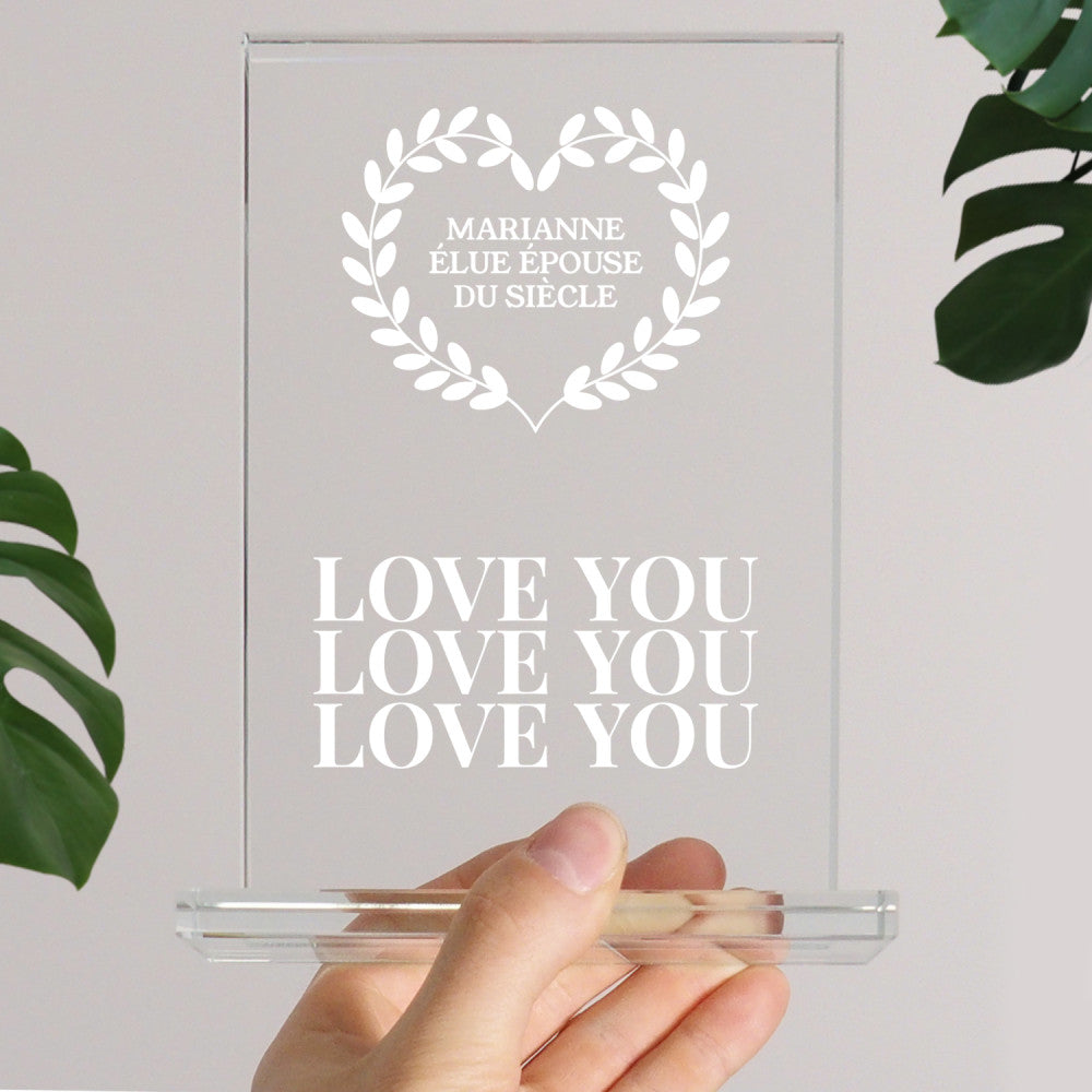 Trophée en Verre Love à Personnaliser - Trophée Personnalisé