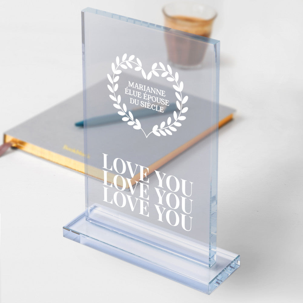 Trophée en Verre Love à Personnaliser - Trophée Personnalisé