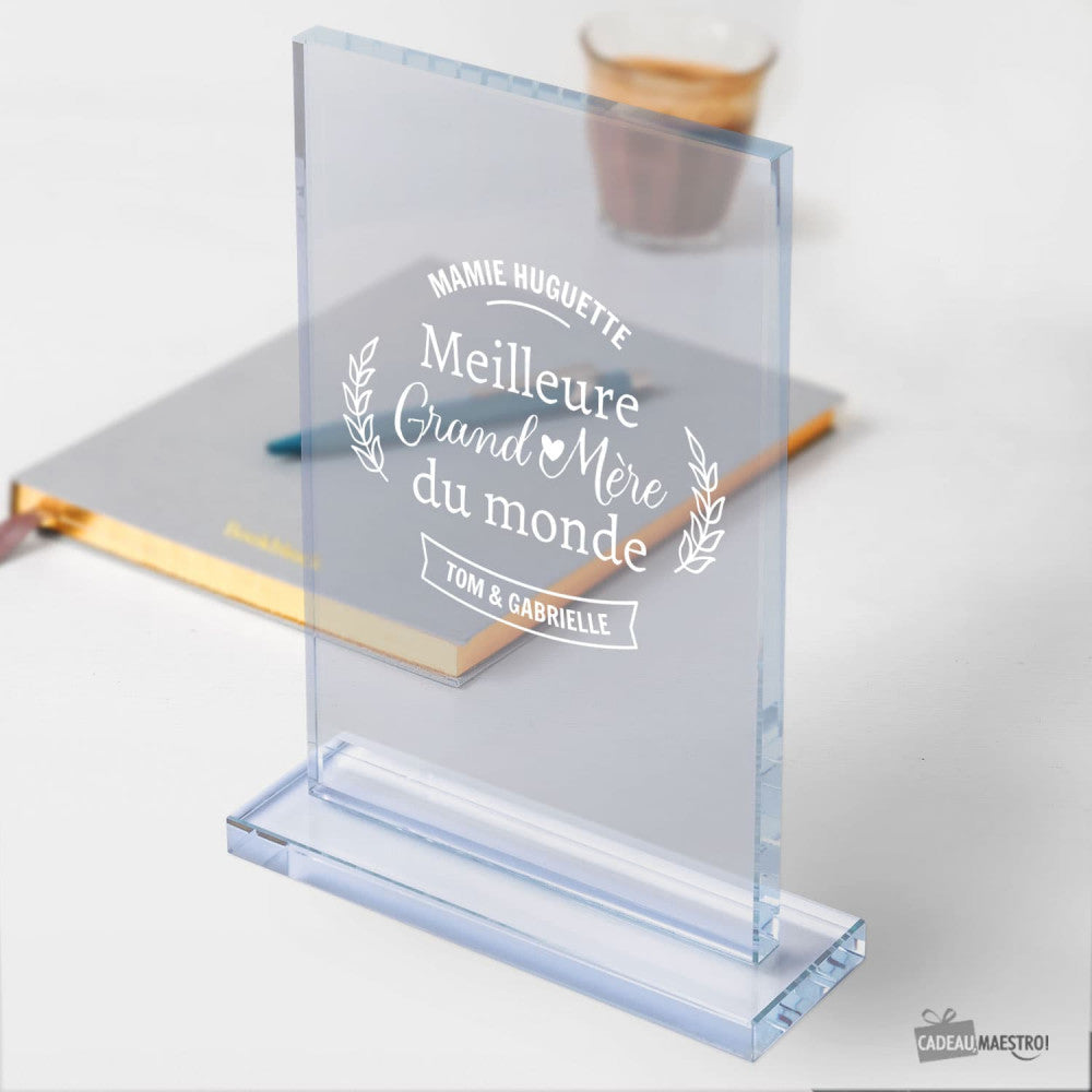 Trophée en Verre Meilleure Mamie à Personnaliser - Trophée Personnalisé