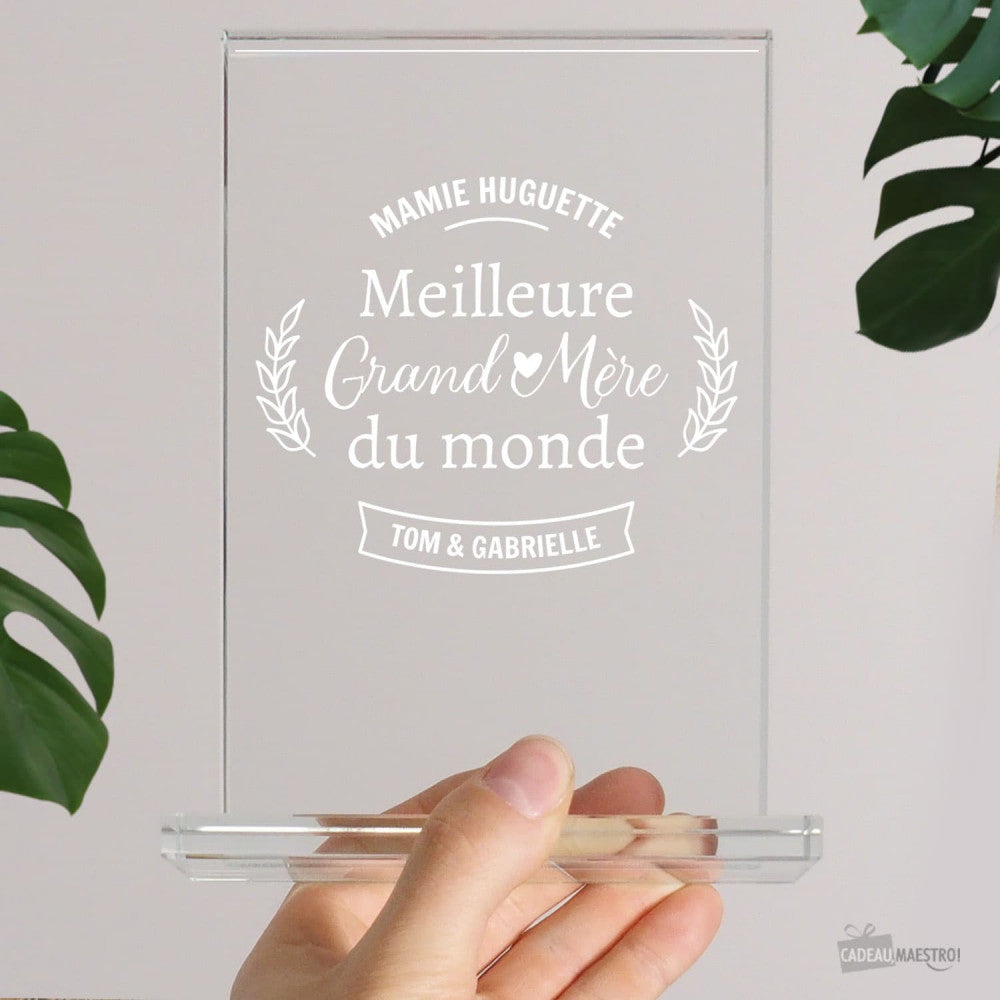 Trophée en Verre Meilleure Mamie à Personnaliser - Trophée Personnalisé