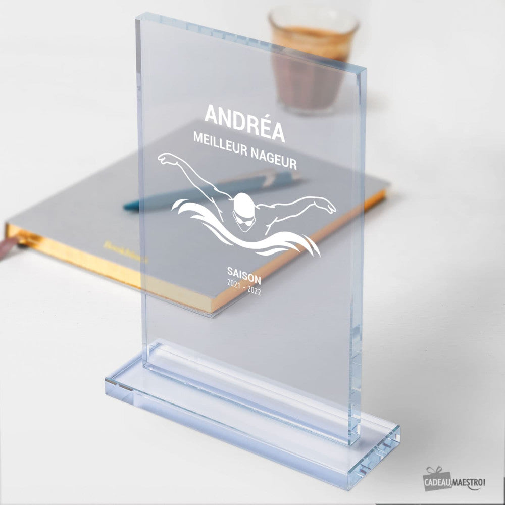 Trophée en Verre Natation à Personnaliser - Trophée Personnalisé