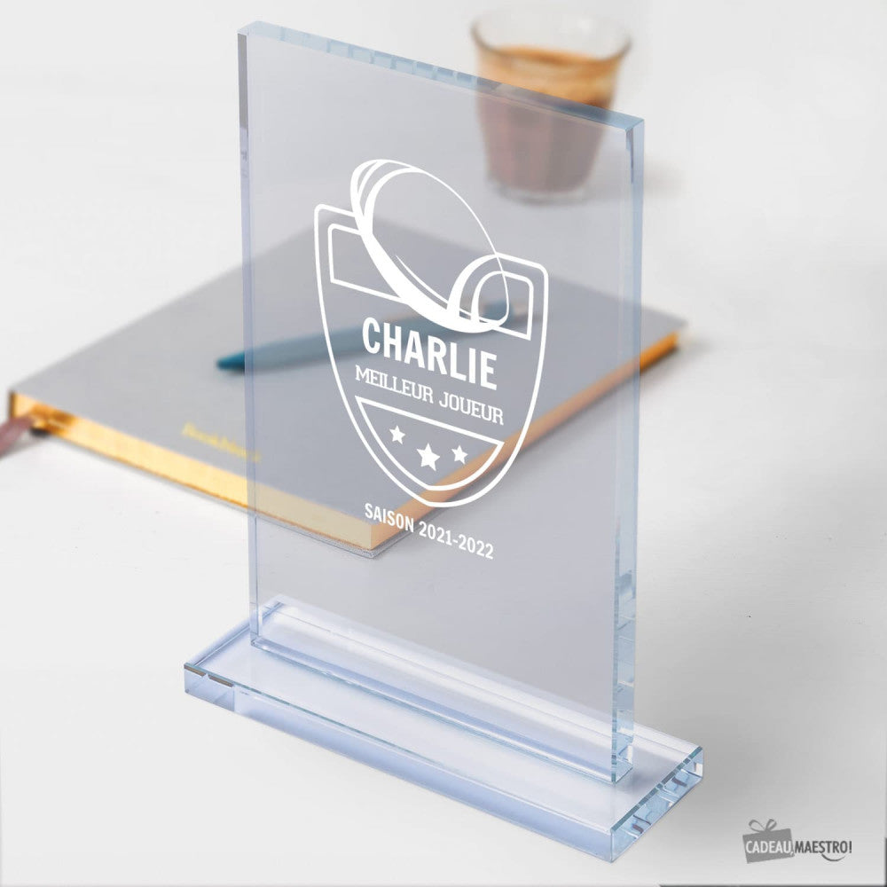 Trophée en Verre Rugby à Personnaliser - Trophée Personnalisé