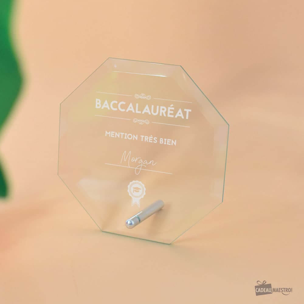 Trophée Octogonal BAC et Diplômes à Personnaliser - Trophée Personnalisé