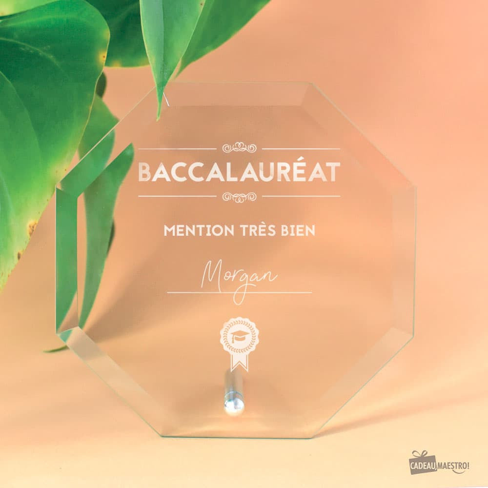 Trophée Octogonal BAC et Diplômes à Personnaliser - Trophée Personnalisé
