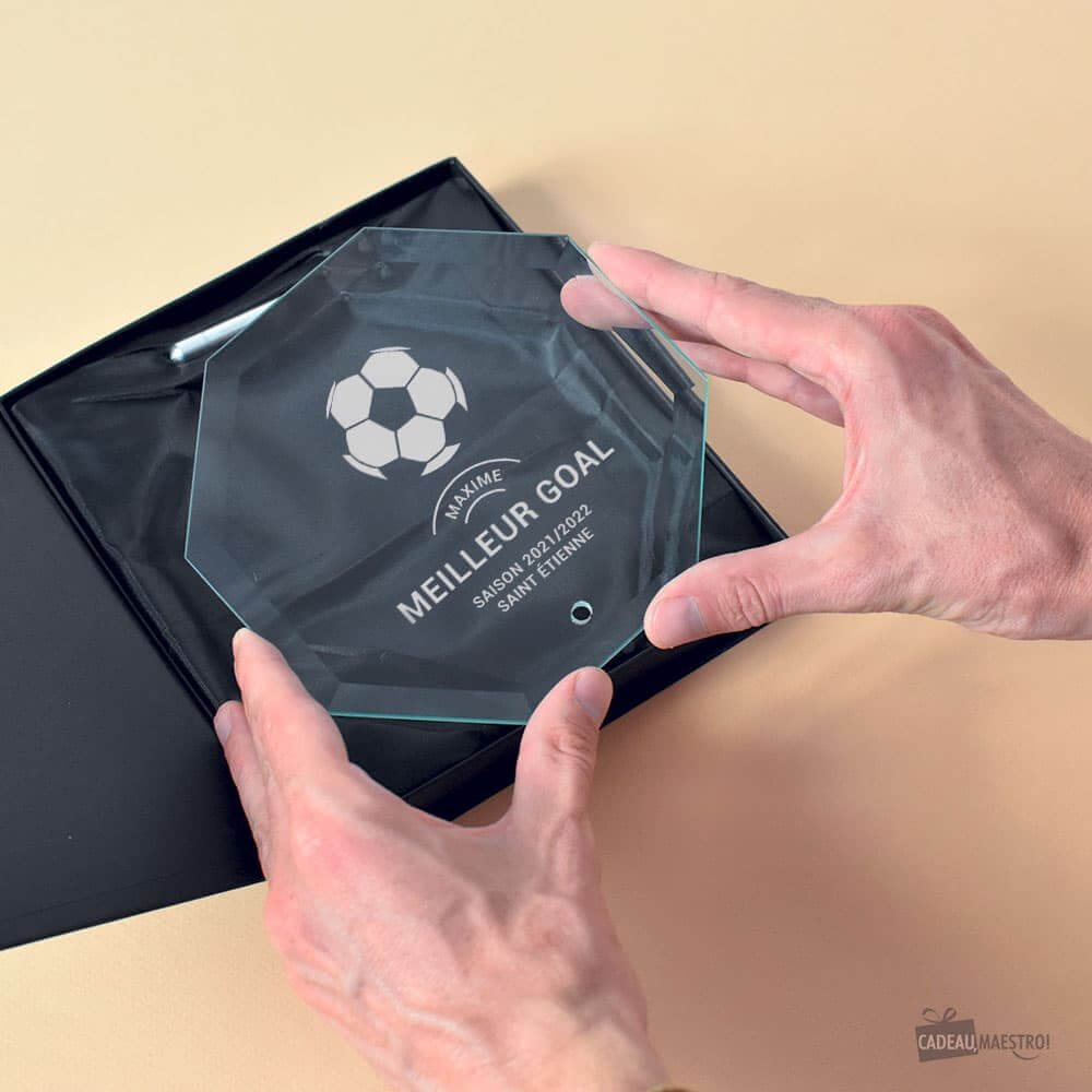 Trophée Octogonal Foot à Personnaliser - Trophée Personnalisé