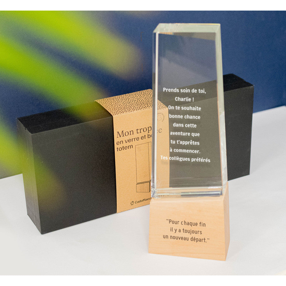 Trophée Totem en Verre et Bois à Personnaliser - Trophée Personnalisé