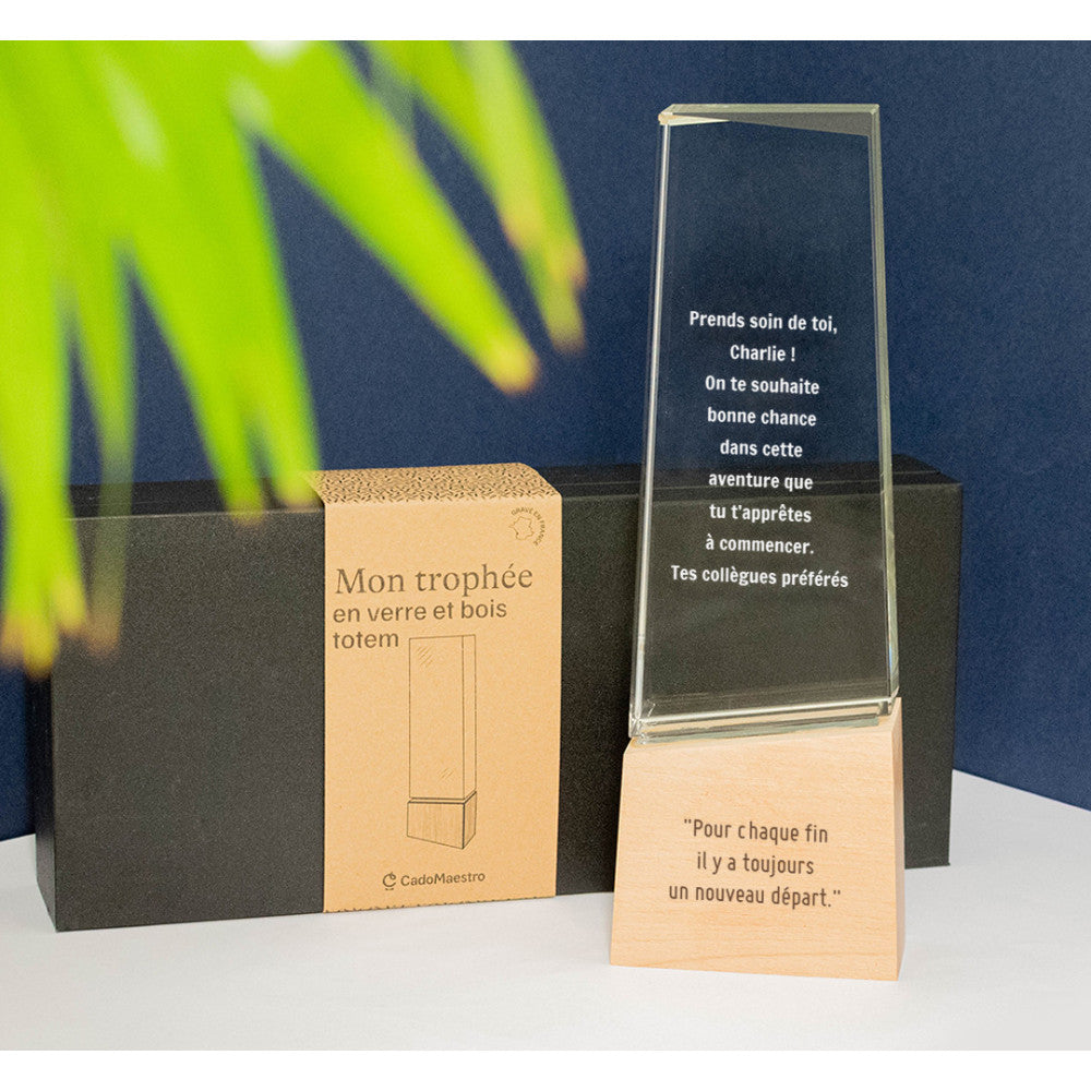 Trophée Totem en Verre et Bois à Personnaliser - Trophée Personnalisé