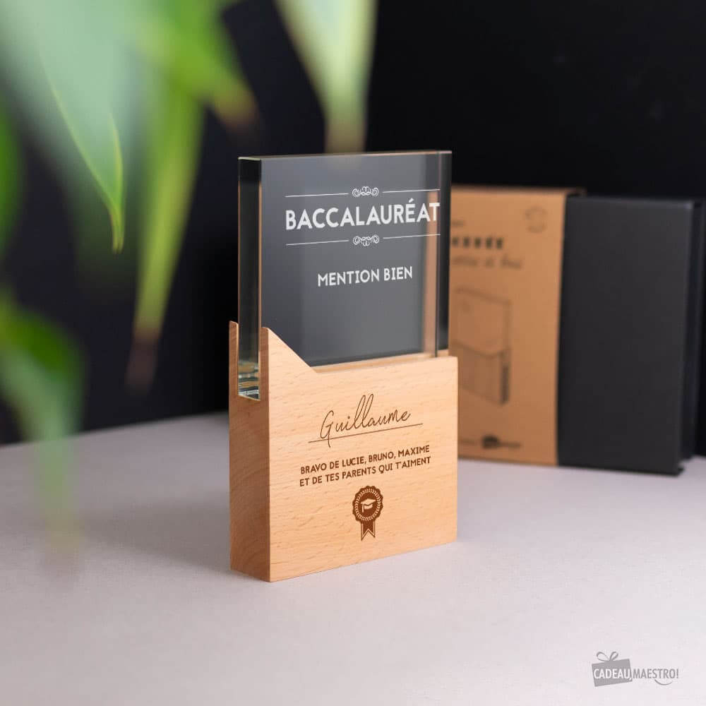 Trophée Verre et Bois Diplôme à Personnaliser - Trophée Personnalisé