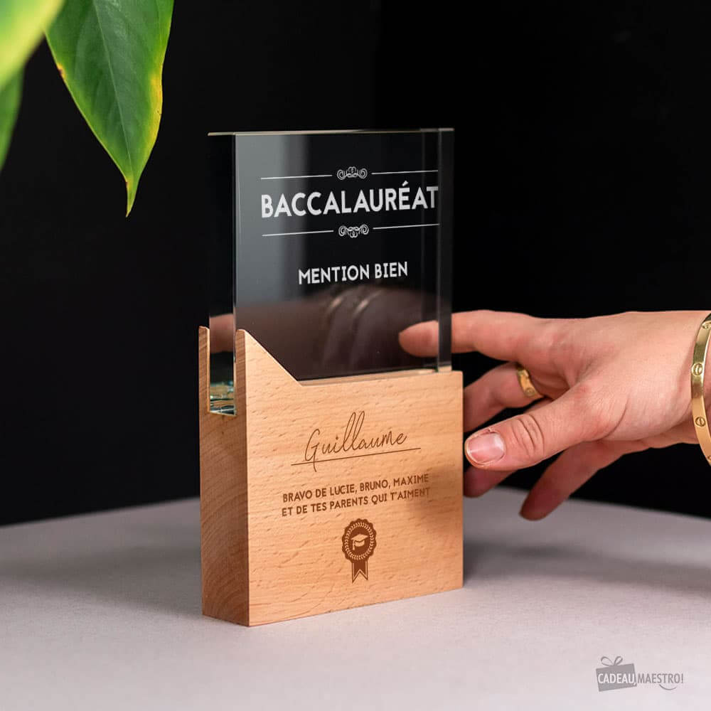 Trophée Verre et Bois Diplôme à Personnaliser - Trophée Personnalisé