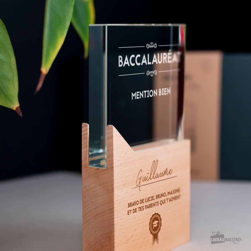 Trophée Verre et Bois Diplôme à Personnaliser - Trophée Personnalisé