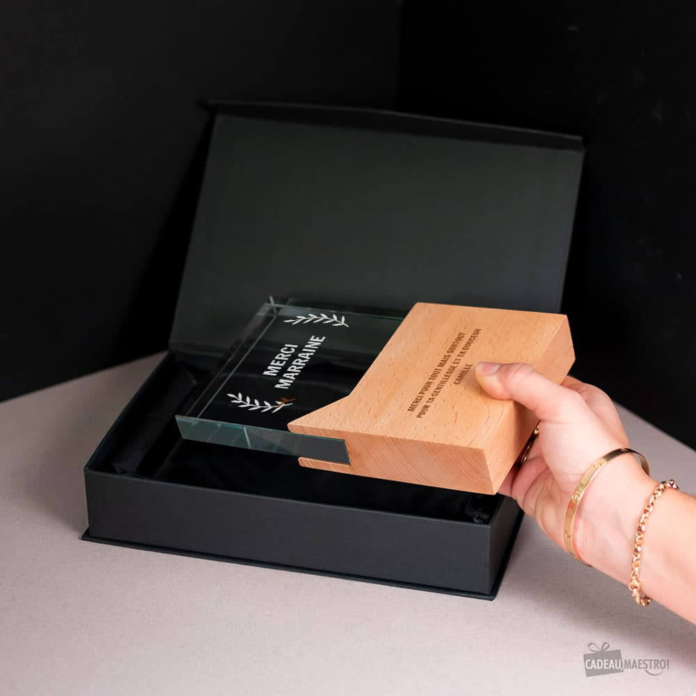 Trophée Verre et Bois Merci à Personnaliser - Trophée Personnalisé