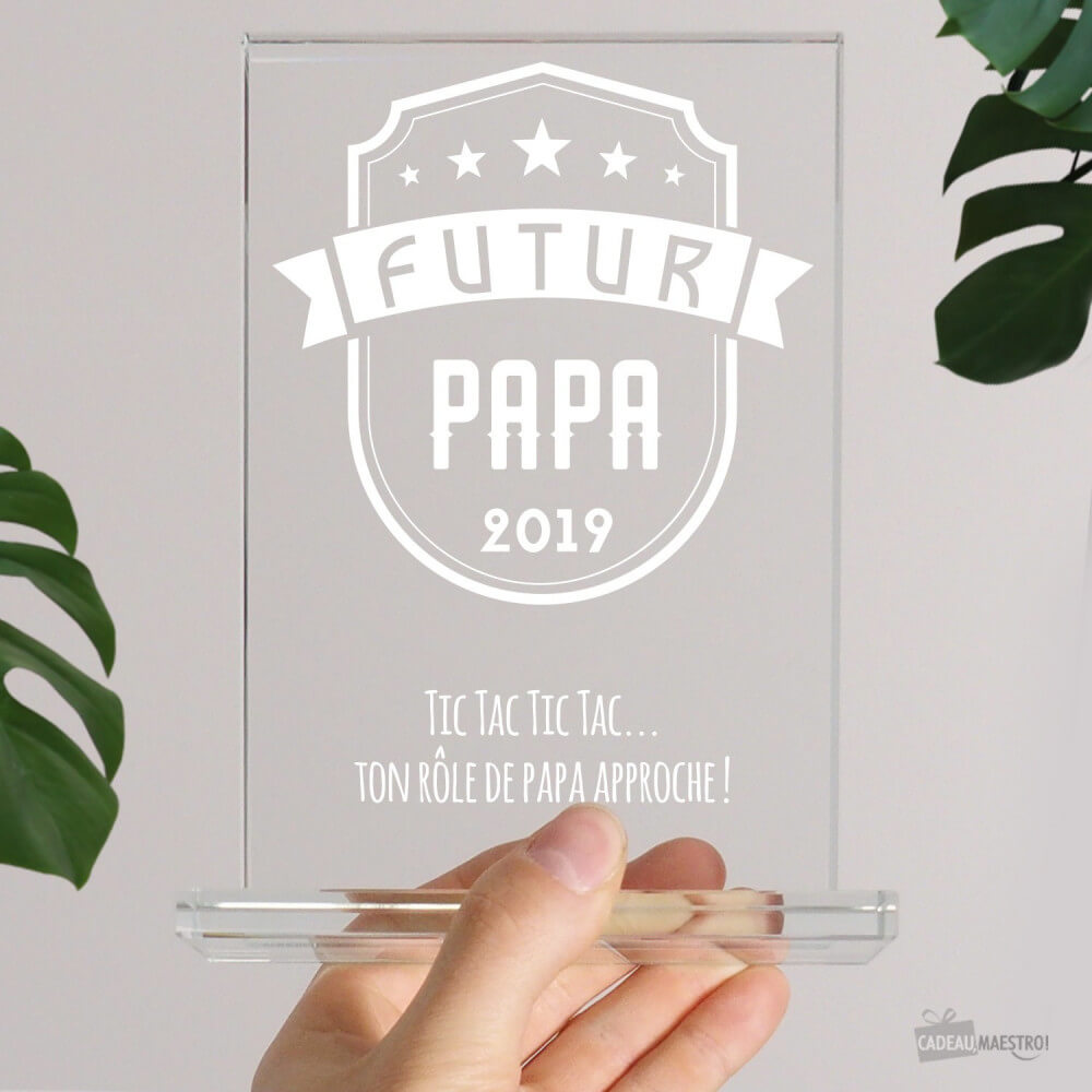 Trophée en Verre Futur Papa à Personnaliser - Trophée Personnalisé CadoMaestro