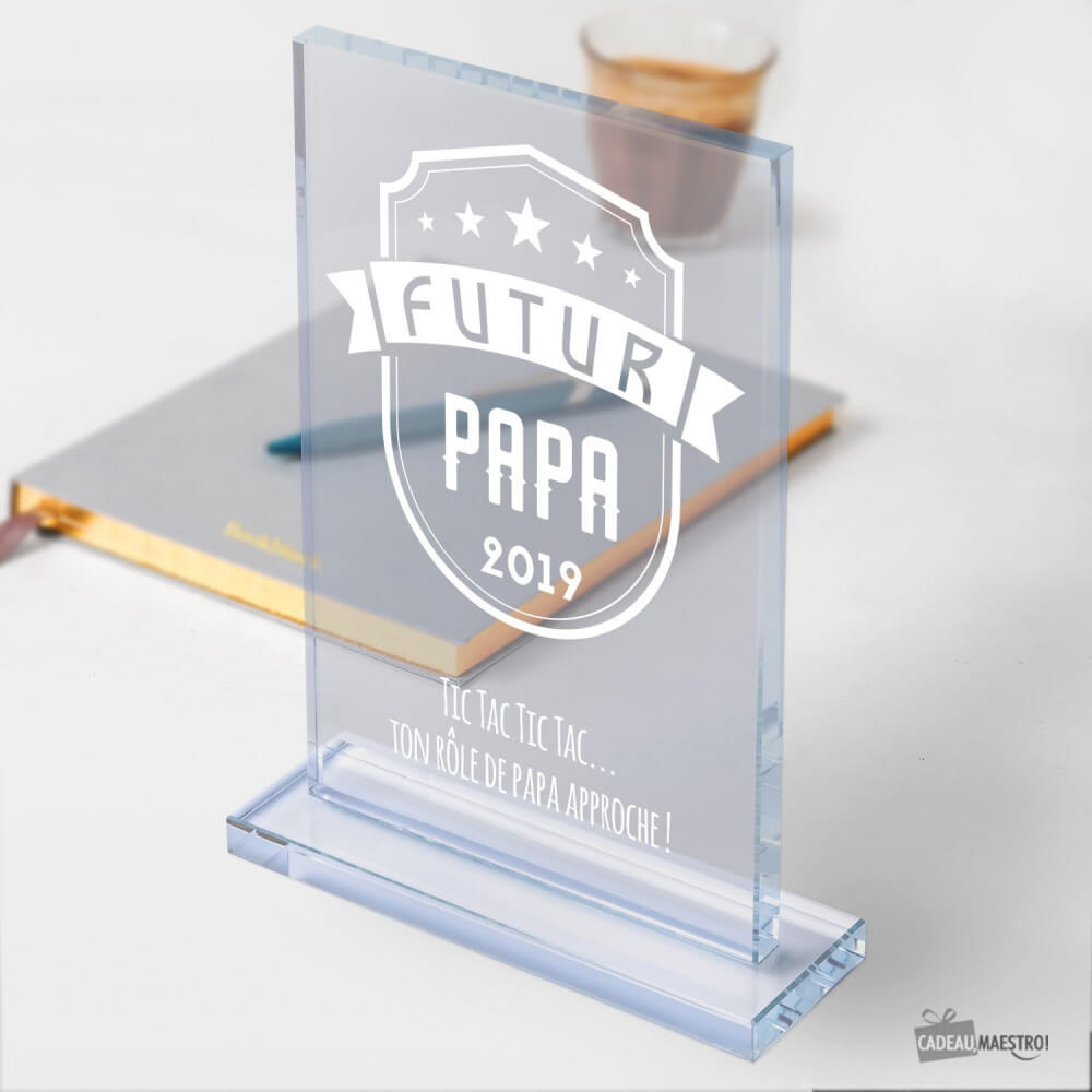 Trophée en Verre Futur Papa à Personnaliser - Trophée Personnalisé