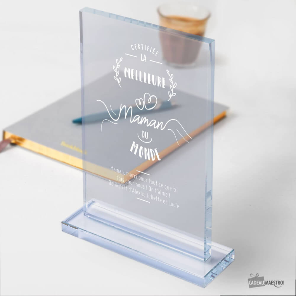 Trophée en Verre Meilleure Maman du Monde à Personnaliser - Trophée Personnalisé