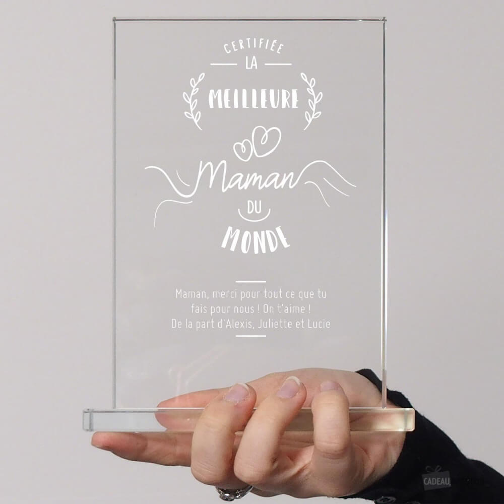 Trophée en Verre Meilleure Maman du Monde à Personnaliser - Trophée Personnalisé CadoMaestro