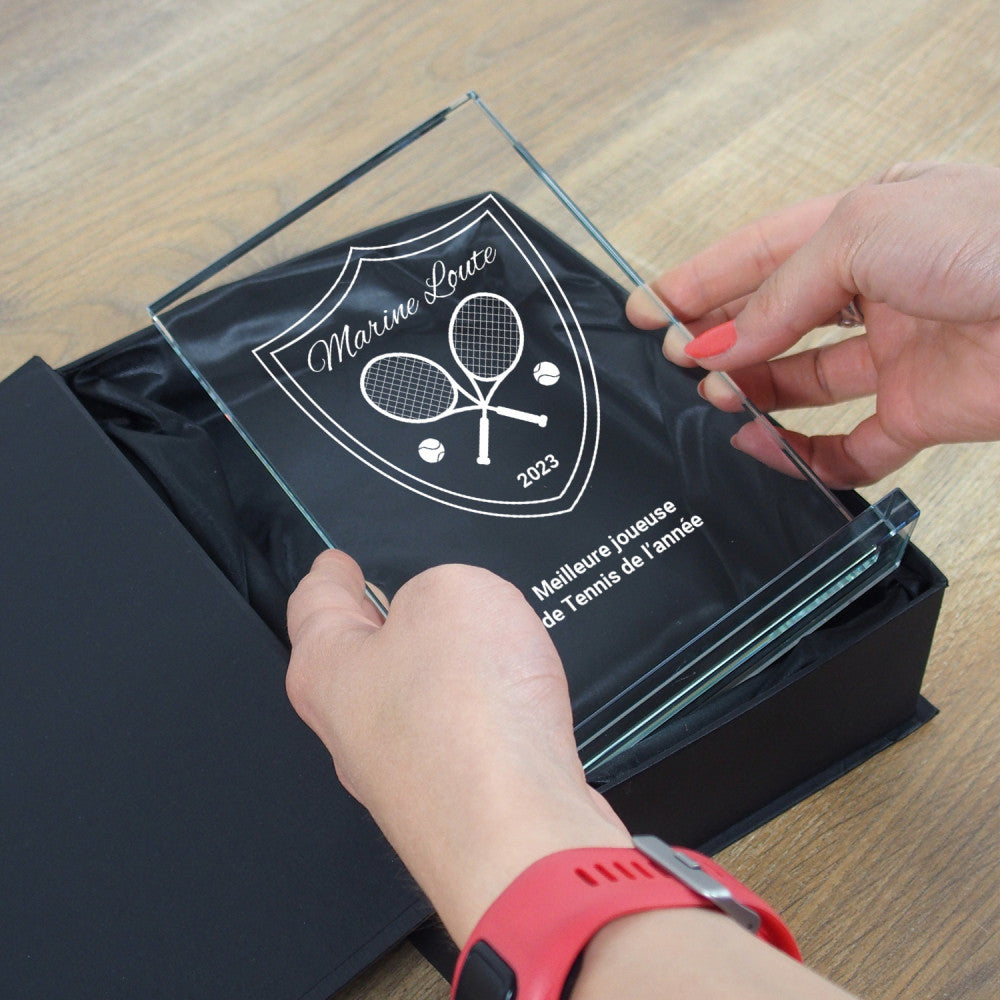Trophée en Verre Tennis à Personnaliser - Trophée Personnalisé