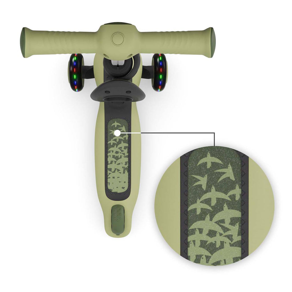 Trottinette 2-en-1 halley 2, avec siège évolutive pliable, direction par inclinaison, guidon réglable, roues LED, plateau antidérapant, compacte vert
