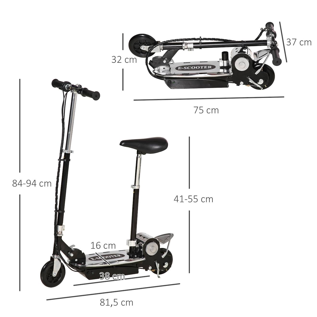 Trottinette électrique enfant pliable 120w 10 km/h max hauteur guidon et selle réglable noir