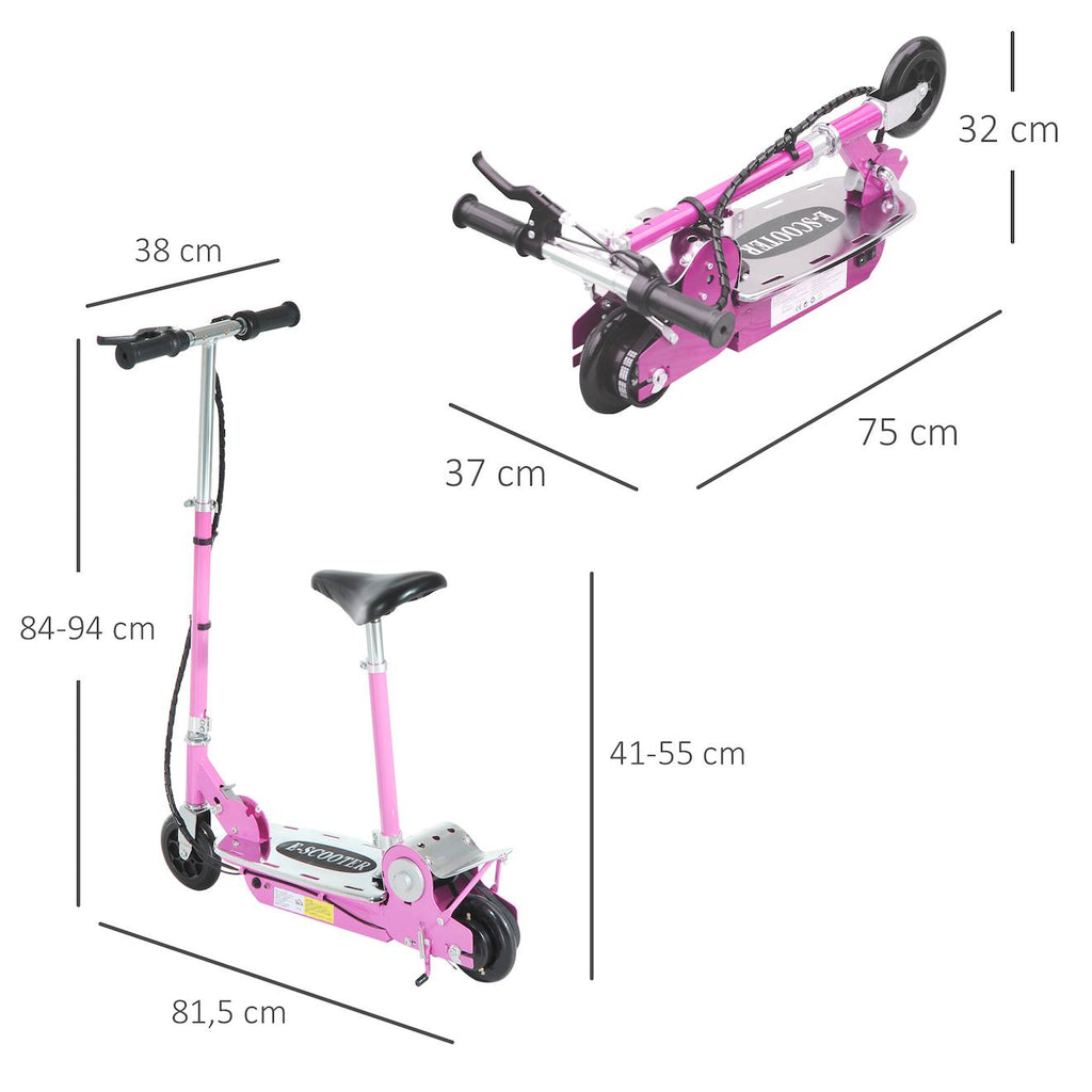 Trottinette électrique enfant pliable 120w 10 km/h max hauteur guidon et selle réglable rose