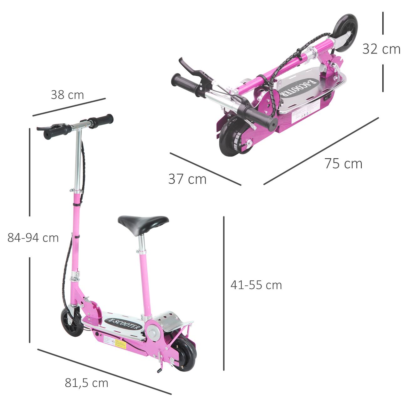Trottinette électrique enfant pliable 120w 10 km/h max hauteur guidon et selle réglable rose
