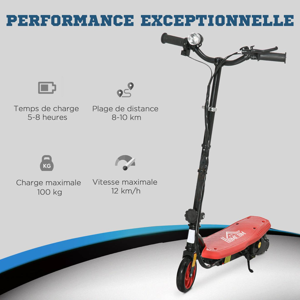 Trottinette électrique pliable enfant 120w 12 km/h max hauteur guidon réglable rouge