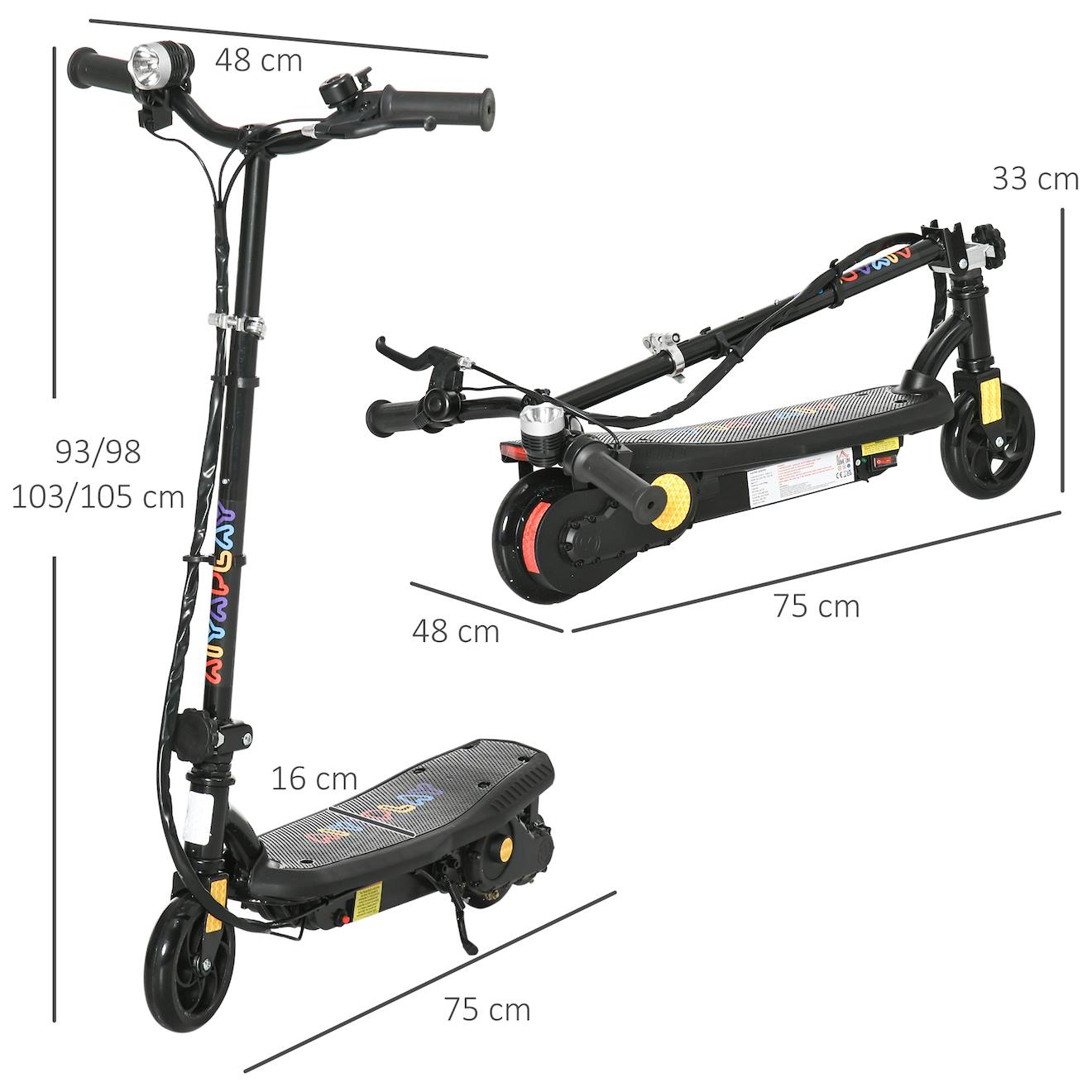 Trottinette électrique pliable enfant 120w 12 km/h max hauteur guidon réglable noir
