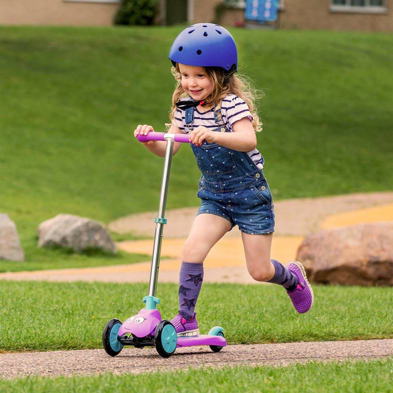 Trottinette enfant 3 roues scootie bug jewel métal bleu - rose