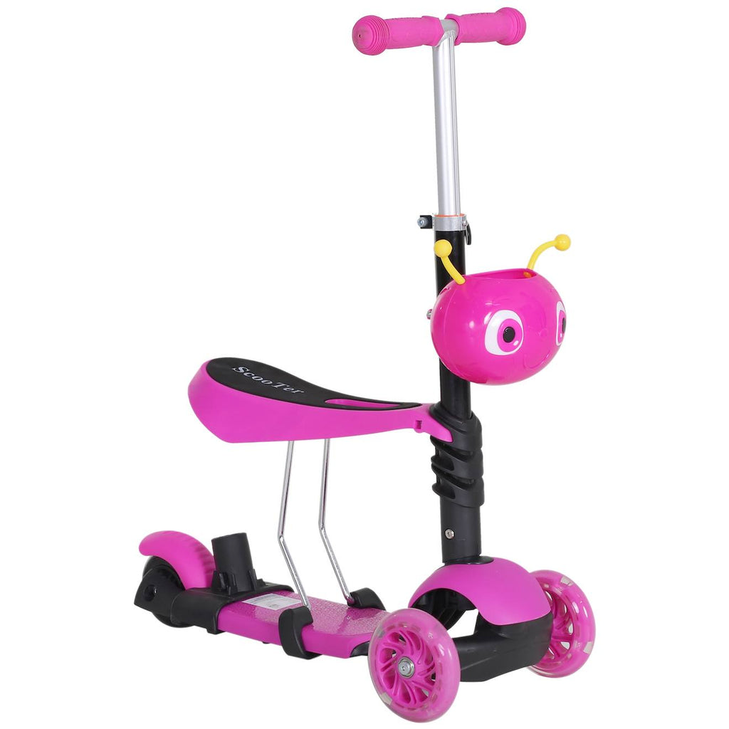 Trottinette enfant évolutive 3 roues - hauteur guidon réglable - canne telescopique - selle dossier amovible rose