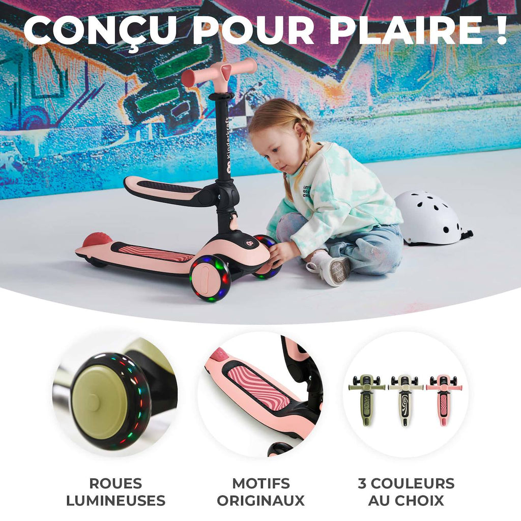 Trottinette enfant pliante avec siège et roues lumineuses pink