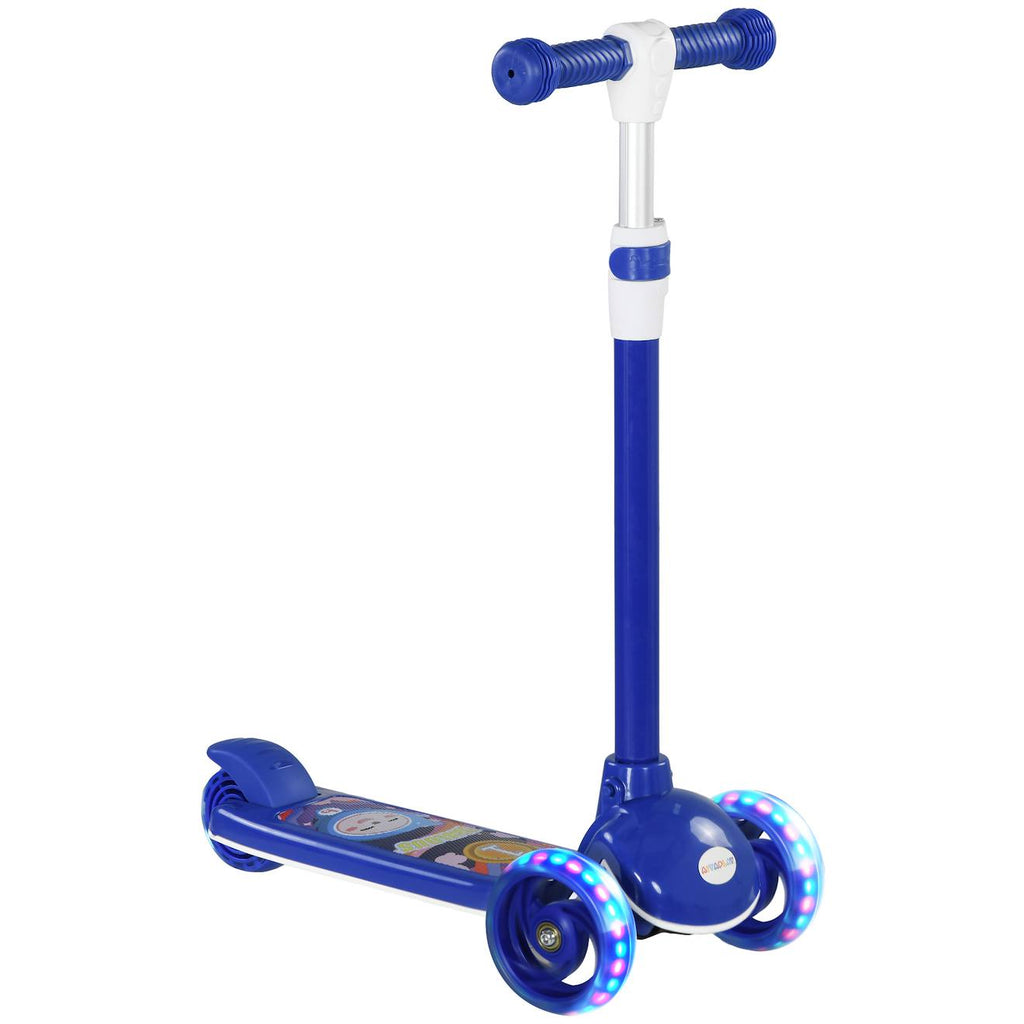 Trottinette enfant trottinette 3 roues lumineuses LED hauteur guidon réglable frein à friction arrière bleu
