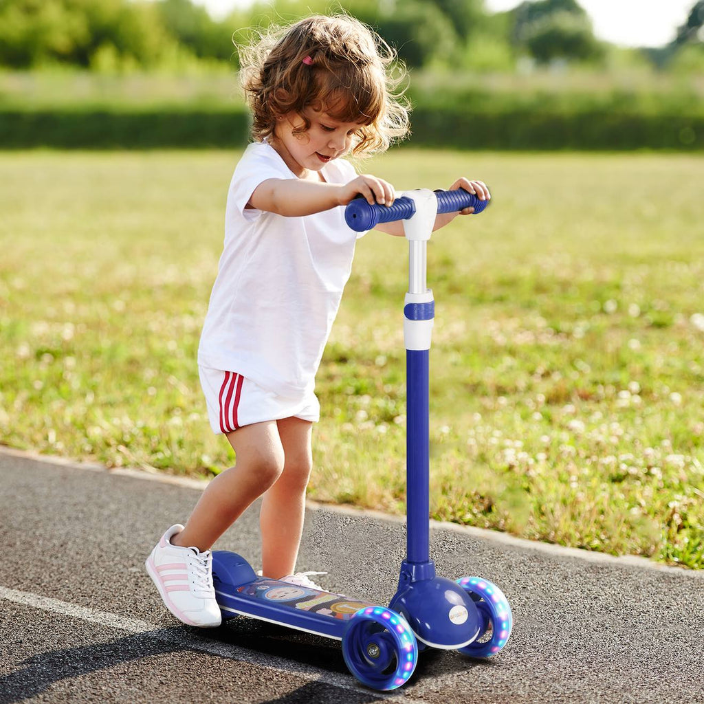 Trottinette enfant trottinette 3 roues lumineuses LED hauteur guidon réglable frein à friction arrière bleu