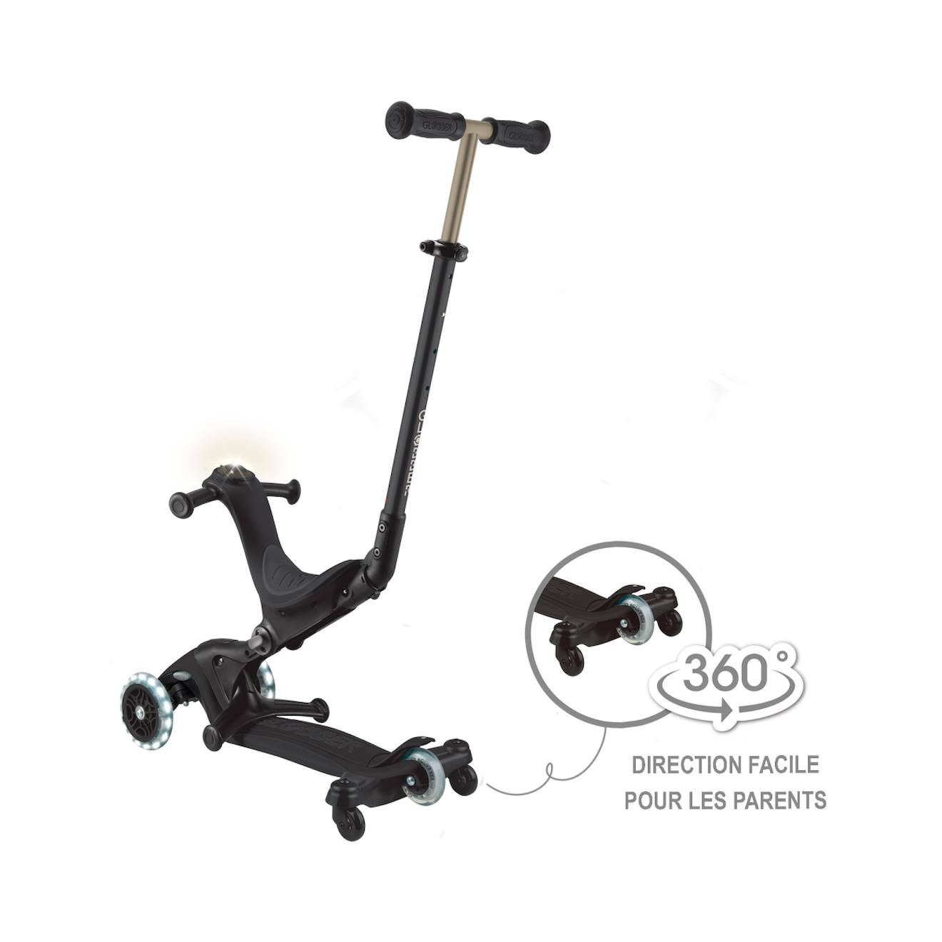 Trottinette évolutive Go•up deluxe lights 360 noir