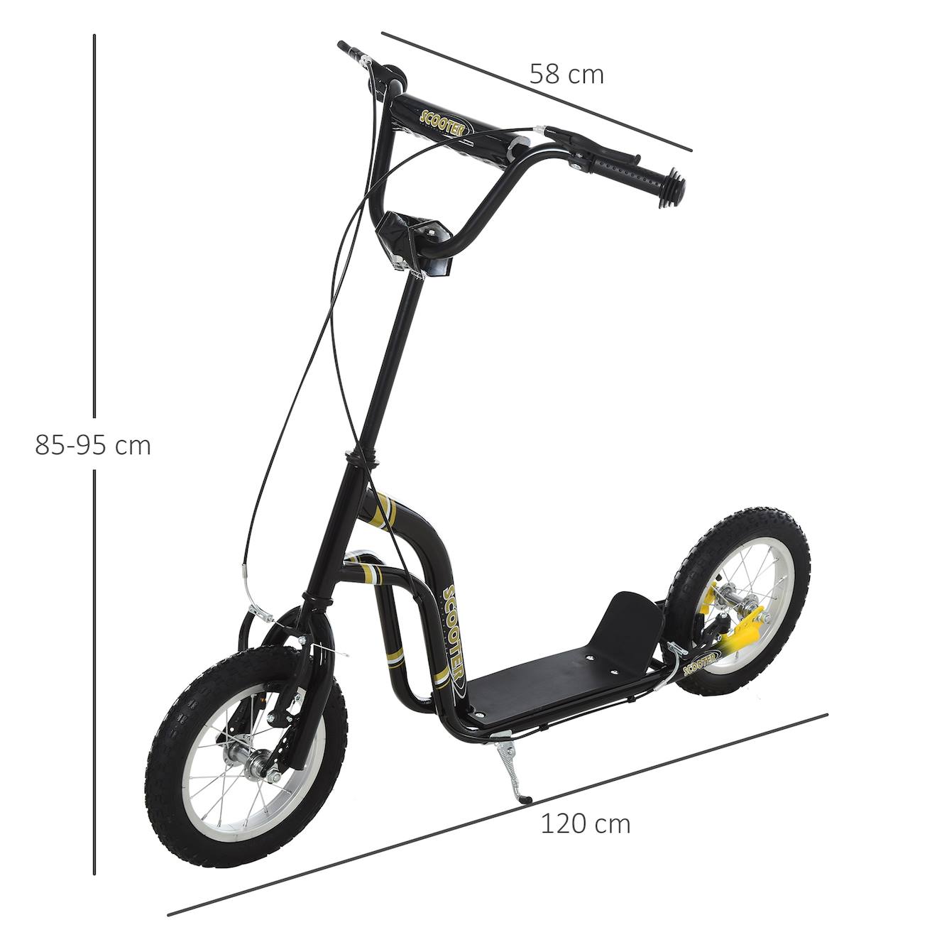 Trottinette patinette enfant grands pneus guidon réglable 2 freins béquille noir