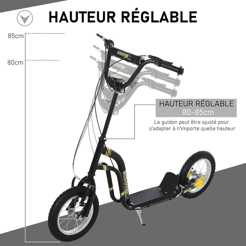 Trottinette patinette enfant grands pneus guidon réglable 2 freins béquille noir