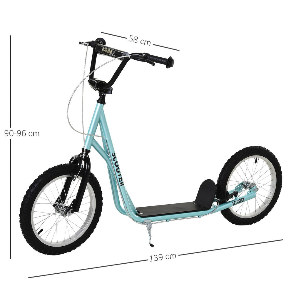 Trottinette patinette enfant - grands pneus - guidon réglable - poignée frein - béquille - acier bleu