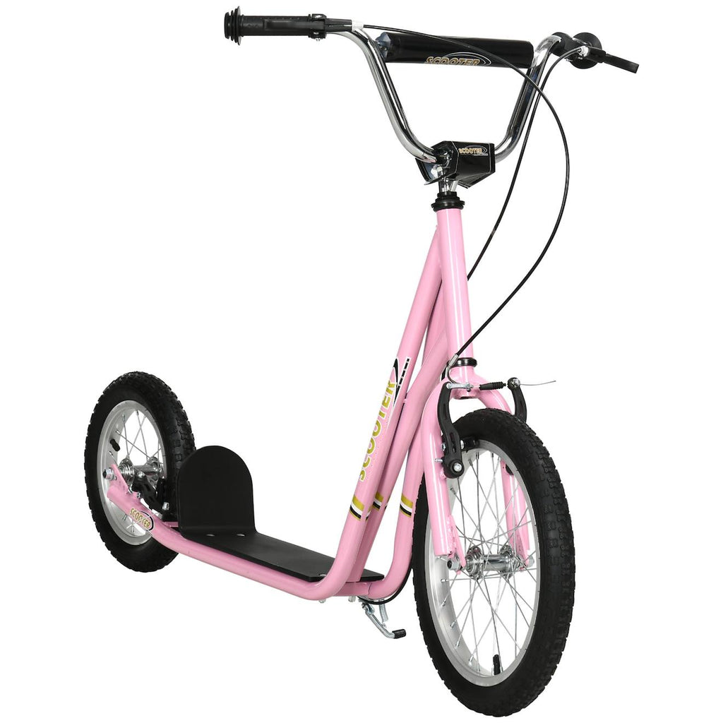 Trottinette patinette enfant grands pneus guidon réglable poignées freins et béquille acier rose