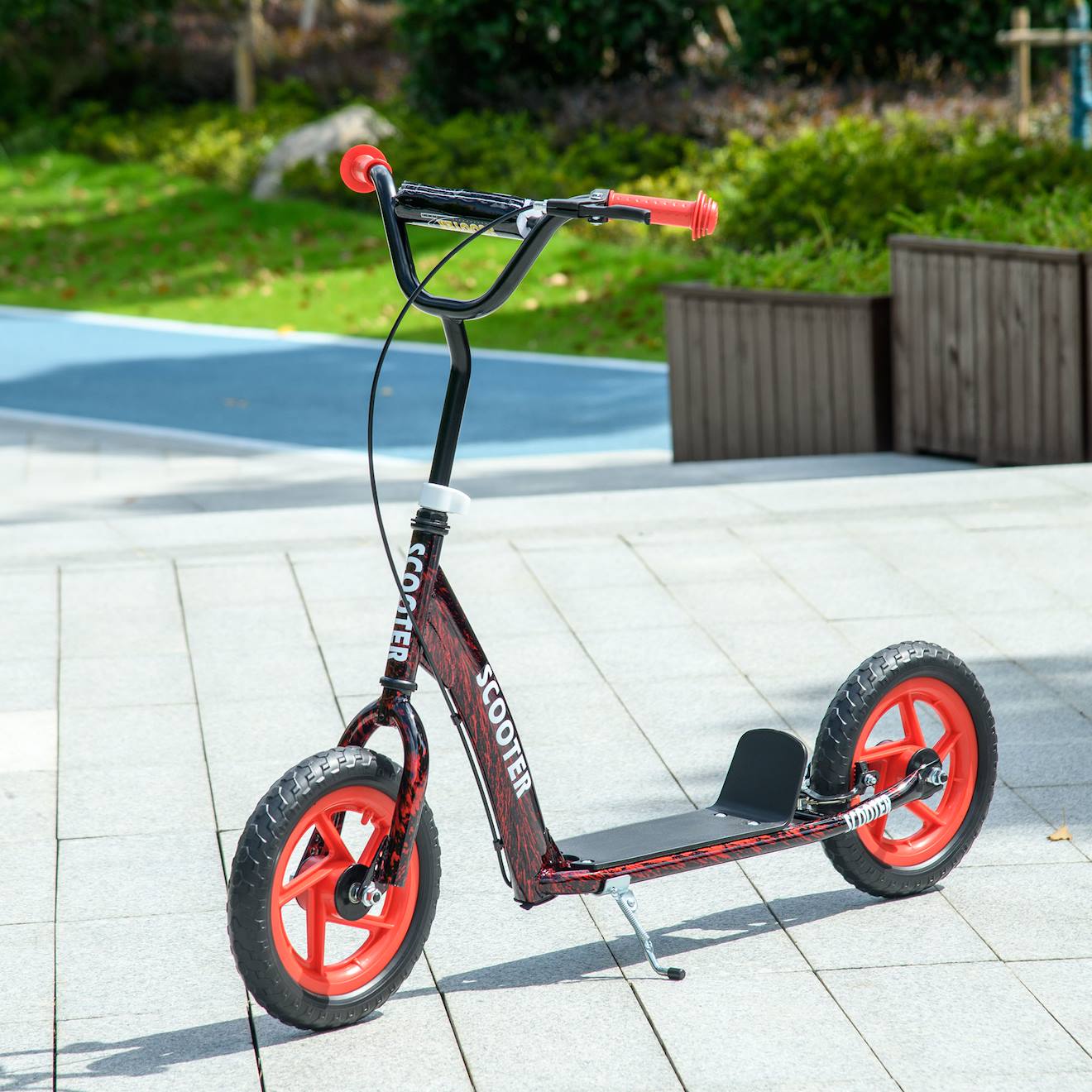 Trottinette patinette enfant roues 30 cm guidon réglable poignée frein et béquille acier rouge