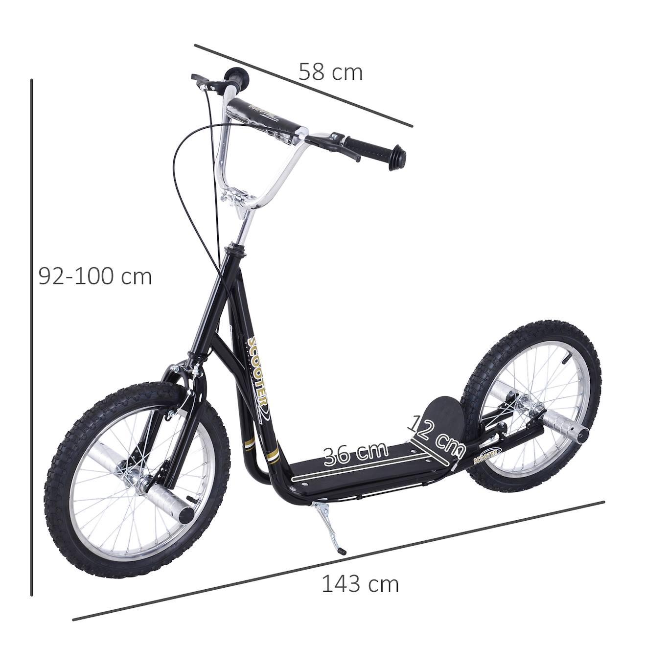 Trottinette patinette freestyle grandes roues pneumatiques ø 41 cm avec pegs noir