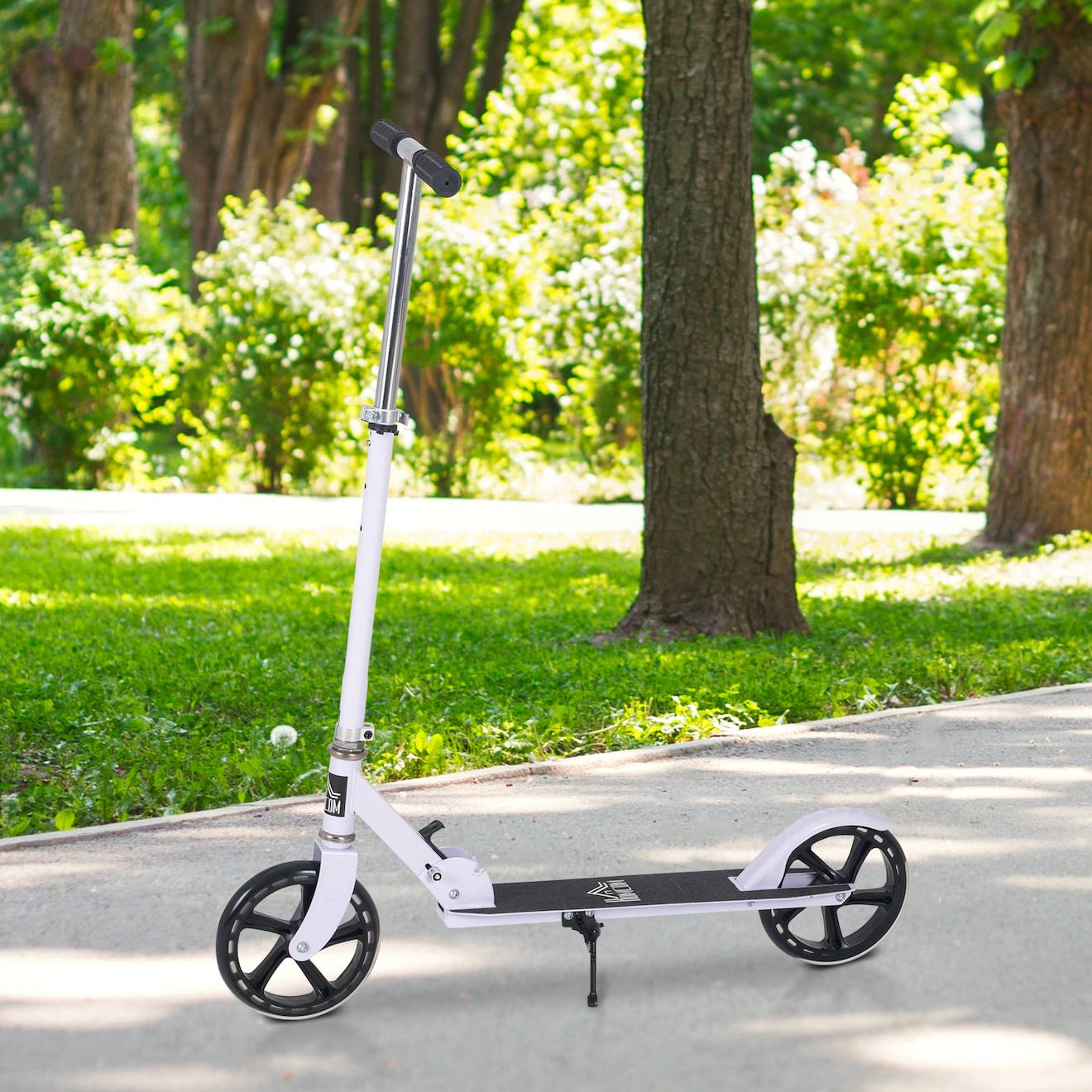 Trottinette patinette pliable enfant - hauteur guidon réglable - système de freinage arrière - acier blanc