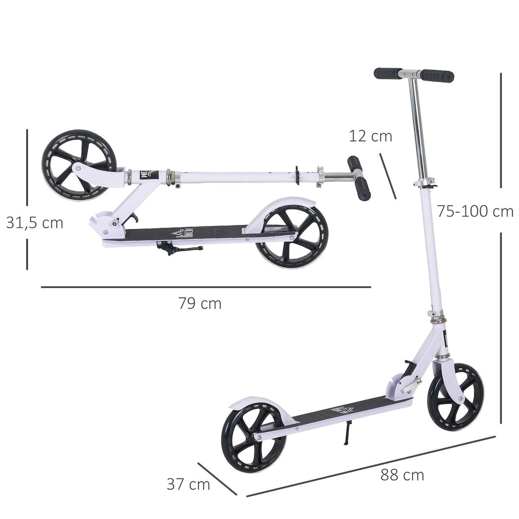 Trottinette patinette pliable enfant - hauteur guidon réglable - système de freinage arrière - acier blanc