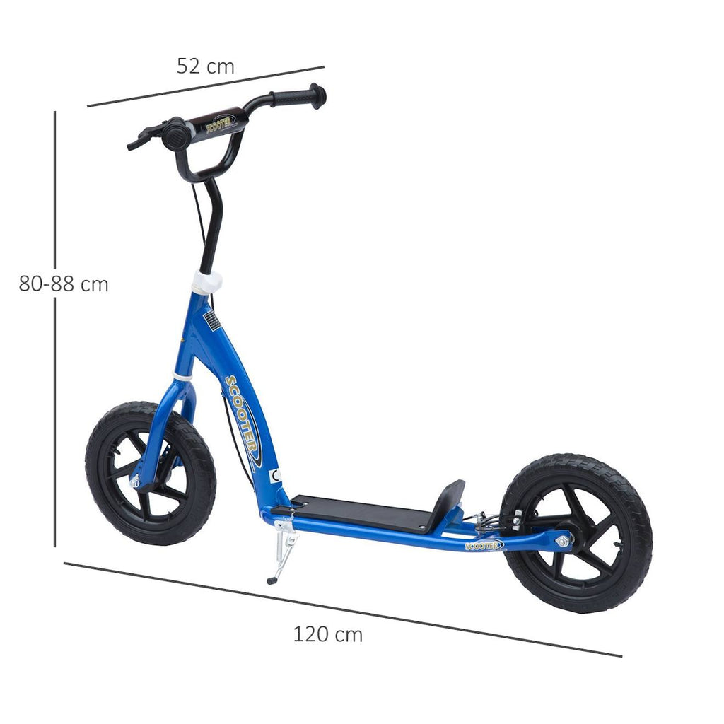 Trottinette patinette pneus 30 cm hauteur guidon réglable poignée frein et béquille acier bleu