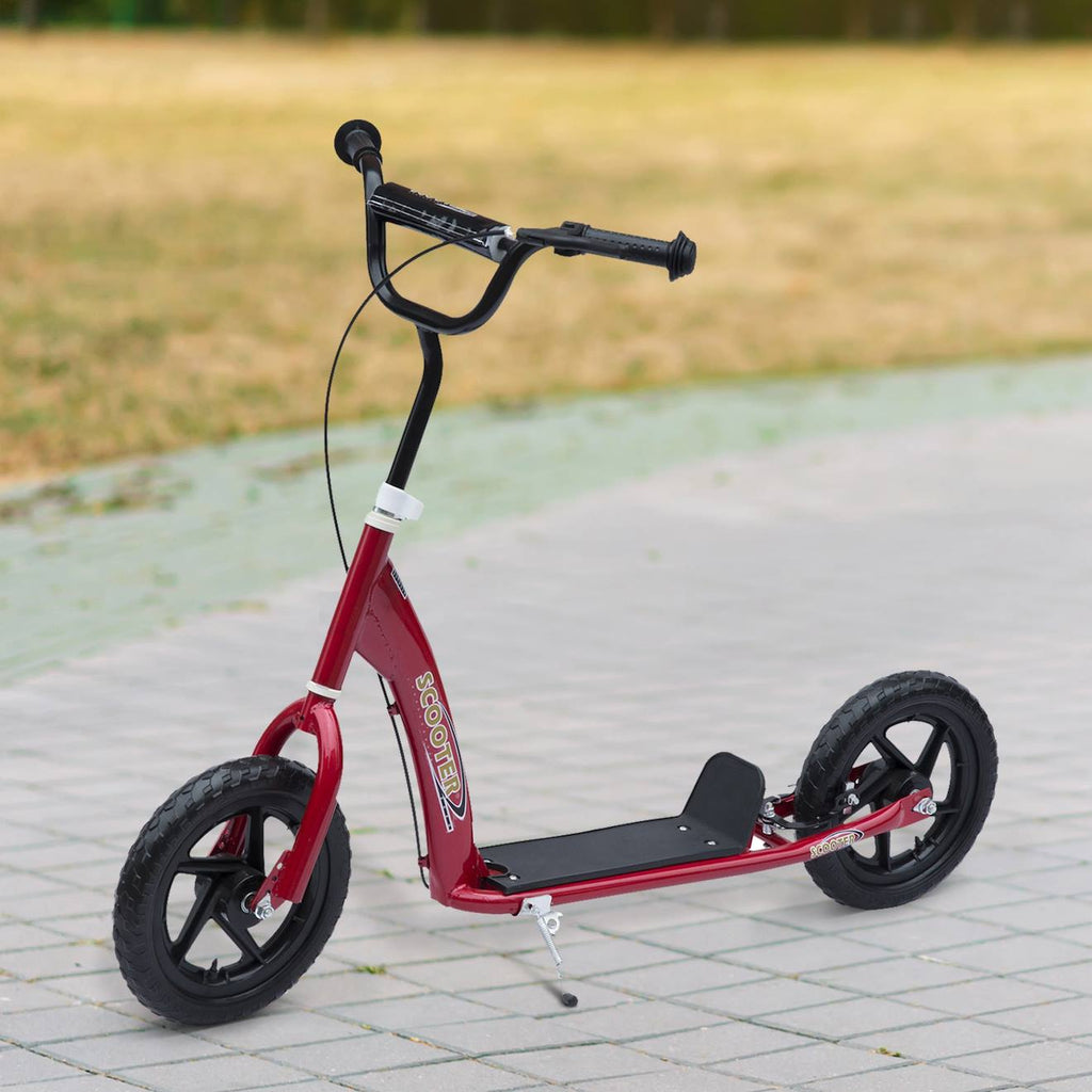Trottinette patinette pneus 30 cm hauteur guidon réglable poignée frein et béquille acier rouge
