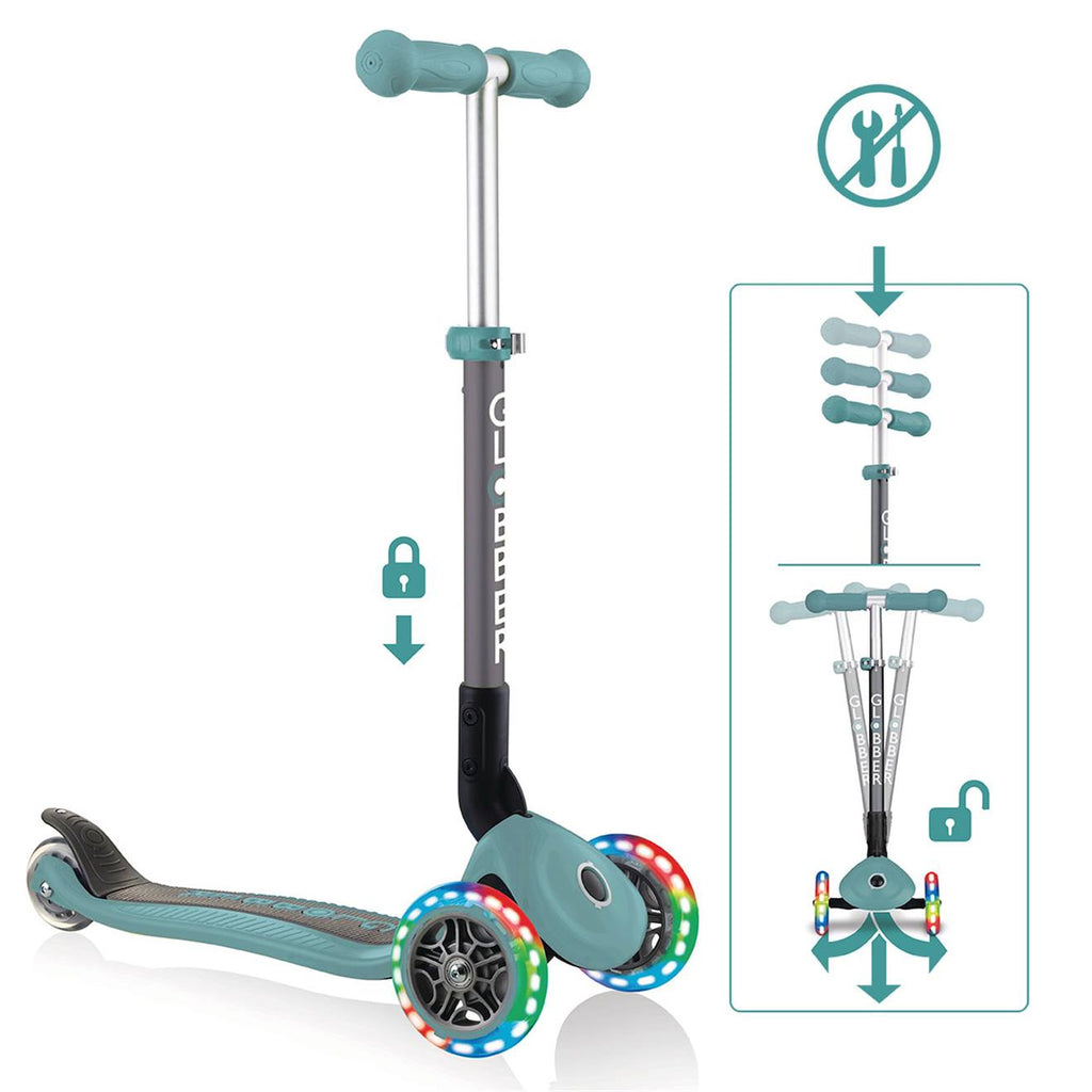 Trottinette primo - 120/80 mm, abec 5, 3 roues, réglable, roues LED bleu