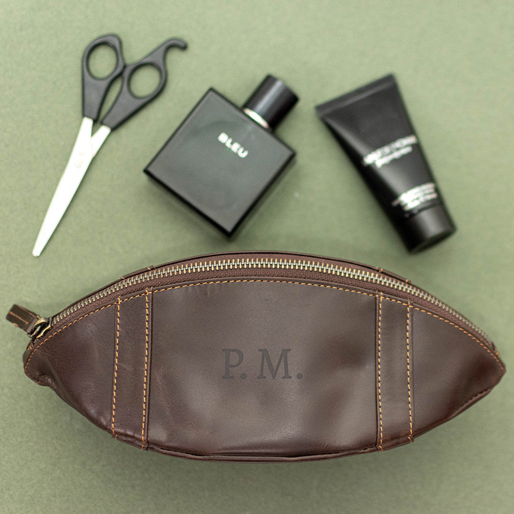 Trousse de Toilette Rugby en Cuir Initiales à Personnaliser - Trousse de Toilette Personnalisée