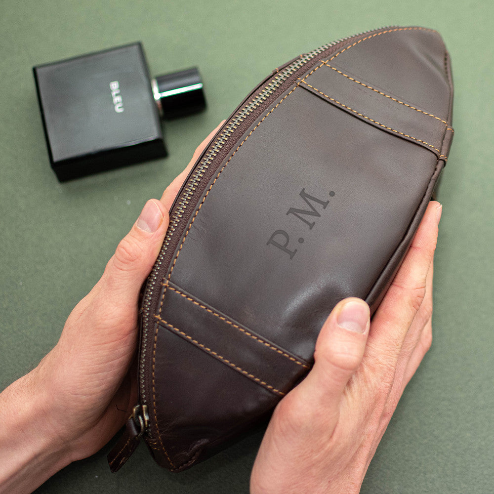 Trousse de Toilette Rugby en Cuir Initiales à Personnaliser - Trousse de Toilette Personnalisée