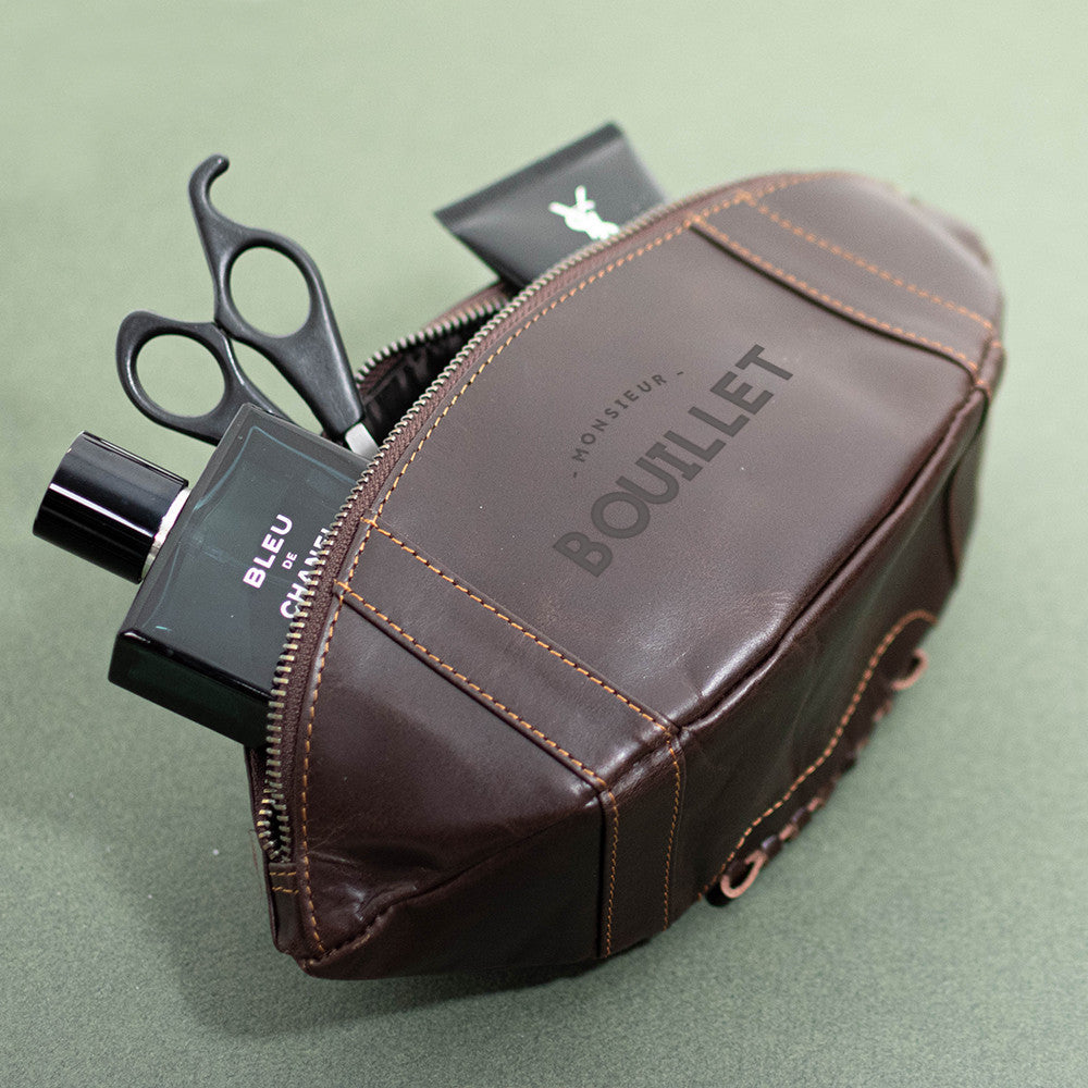 Trousse de Toilette Rugby en Cuir Nom à Personnaliser - Trousse de Toilette Personnalisée